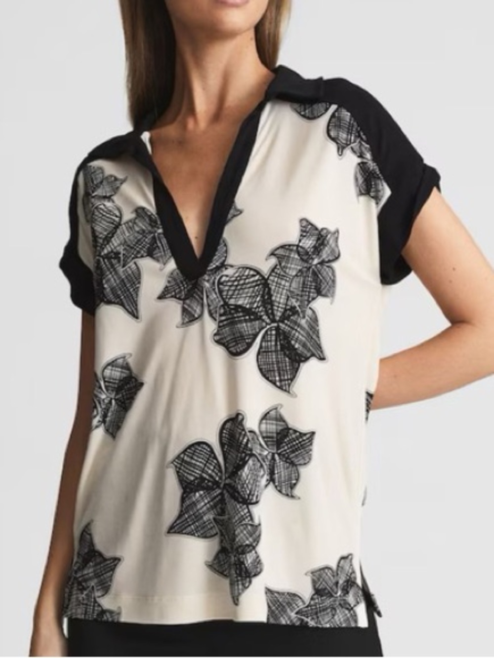 Reiss Daria Print Open Collar Top Blouse XS